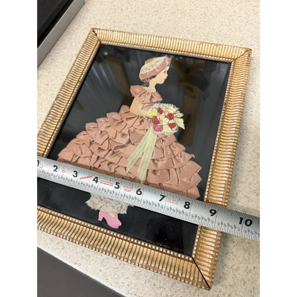 Vintage Ribbon Art‎ Southern Belle Lady Wall Decor Framed Fabric Picture
